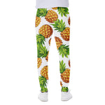 White Summer Pineapple Pattern Print Scuba Joggers