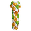 White Summer Pineapple Pattern Print Short Sleeve Long Nightdress