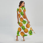 White Summer Pineapple Pattern Print Short Sleeve Maxi Dress