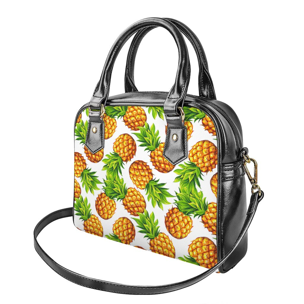 White Summer Pineapple Pattern Print Shoulder Handbag