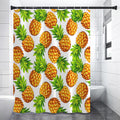 White Summer Pineapple Pattern Print Shower Curtain