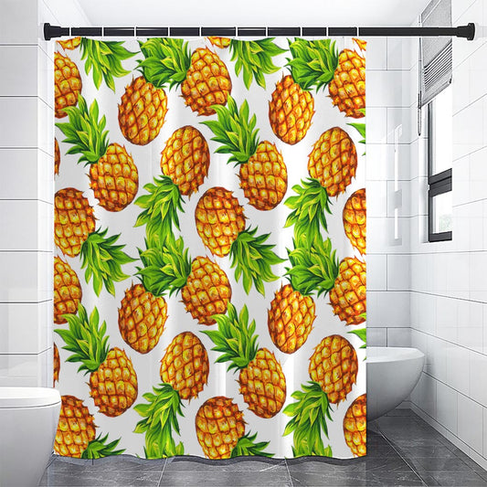 White Summer Pineapple Pattern Print Shower Curtain