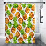 White Summer Pineapple Pattern Print Shower Curtain