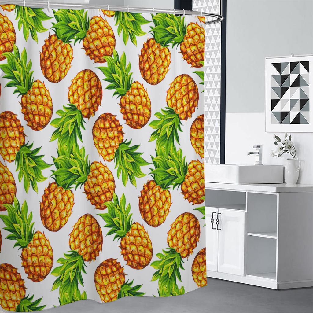 White Summer Pineapple Pattern Print Shower Curtain