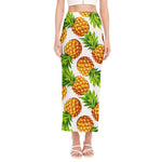 White Summer Pineapple Pattern Print Side Slit Maxi Skirt