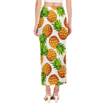 White Summer Pineapple Pattern Print Side Slit Maxi Skirt