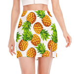 White Summer Pineapple Pattern Print Side Slit Mini Skirt