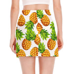White Summer Pineapple Pattern Print Side Slit Mini Skirt