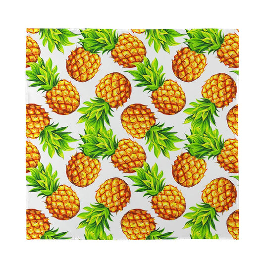 White Summer Pineapple Pattern Print Silk Bandana