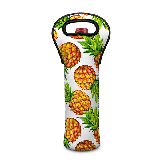 White Summer Pineapple Pattern Print Single Neoprene Wine Tote