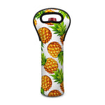 White Summer Pineapple Pattern Print Single Neoprene Wine Tote