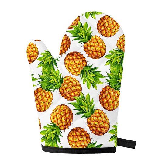 White Summer Pineapple Pattern Print Single Oven Mitt