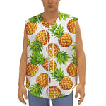 White Summer Pineapple Pattern Print Sleeveless Baseball Jersey