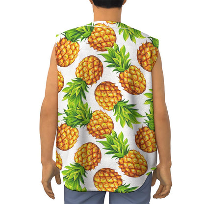 White Summer Pineapple Pattern Print Sleeveless Baseball Jersey