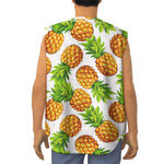 White Summer Pineapple Pattern Print Sleeveless Baseball Jersey