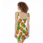 White Summer Pineapple Pattern Print Sleeveless Bodycon Dress