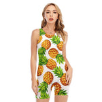 White Summer Pineapple Pattern Print Sleeveless One Piece Swimsuit