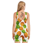 White Summer Pineapple Pattern Print Sleeveless One Piece Swimsuit