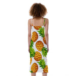 White Summer Pineapple Pattern Print Slim Fit Midi Cami Dress