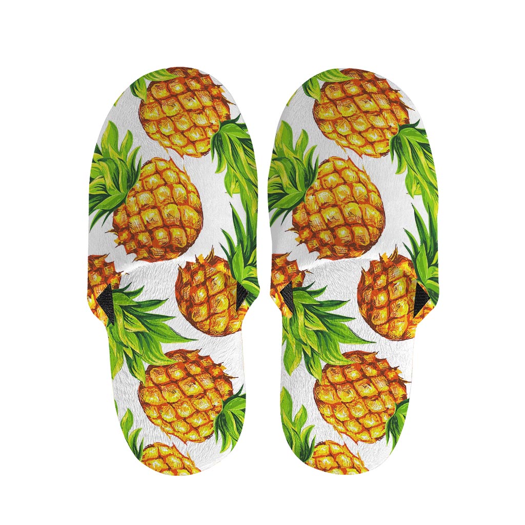 White Summer Pineapple Pattern Print Slippers