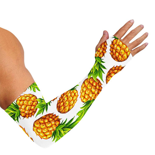 White Summer Pineapple Pattern Print Sun Protection Arm Sleeves