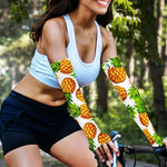 White Summer Pineapple Pattern Print Sun Protection Arm Sleeves