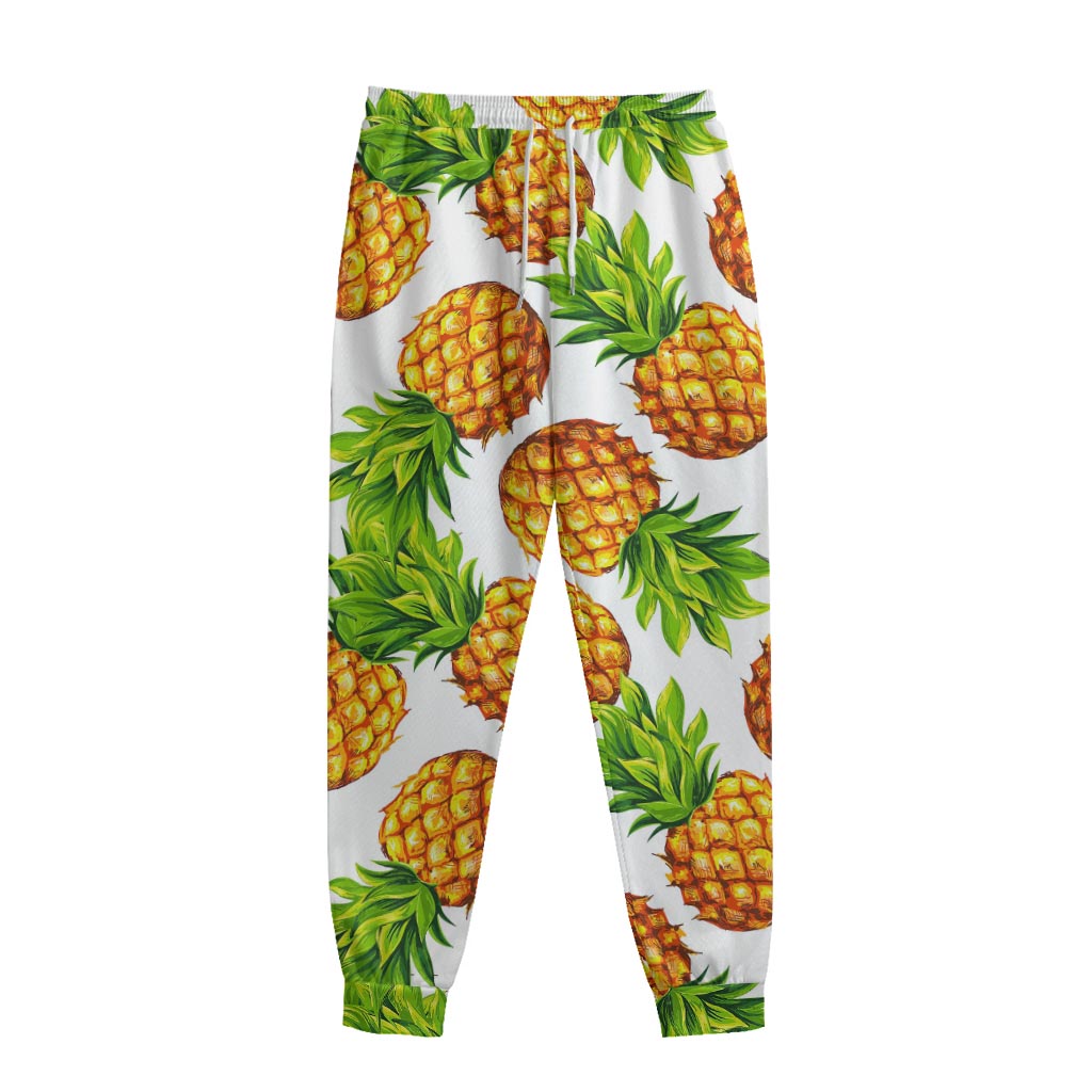 White Summer Pineapple Pattern Print Sweatpants
