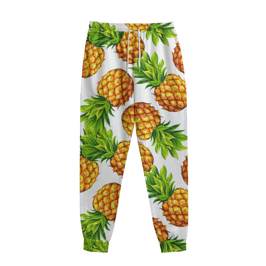 White Summer Pineapple Pattern Print Sweatpants