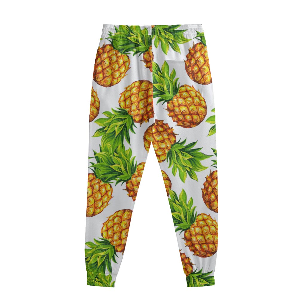 White Summer Pineapple Pattern Print Sweatpants