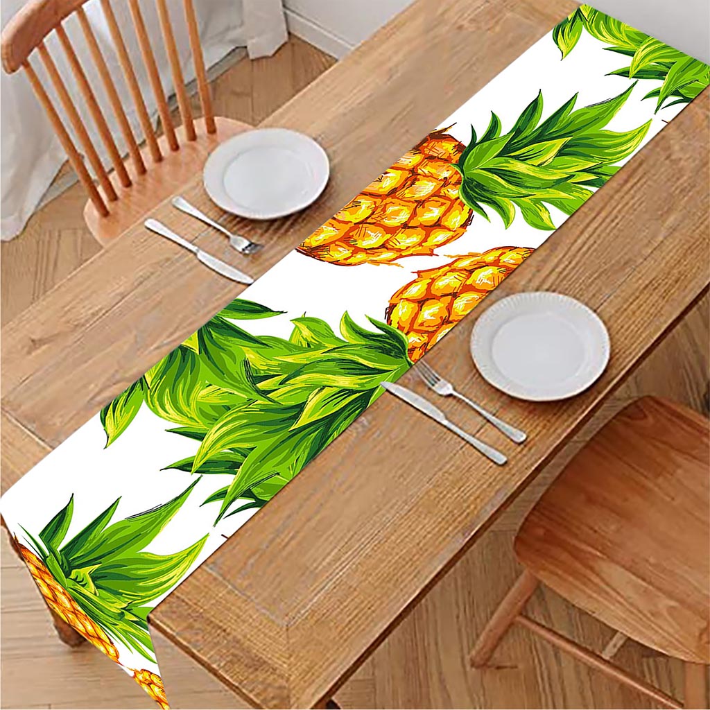White Summer Pineapple Pattern Print Table Runner