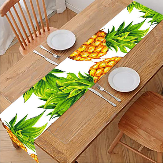White Summer Pineapple Pattern Print Table Runner