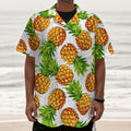 White Summer Pineapple Pattern Print Textured Short Sleeve Shirt