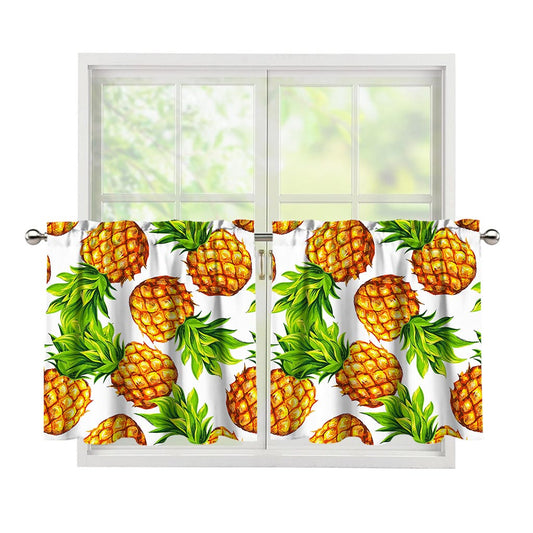 White Summer Pineapple Pattern Print Tier Curtains