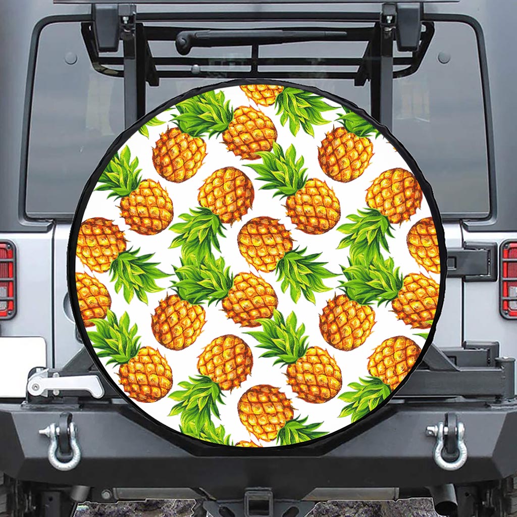 White Summer Pineapple Pattern Print Tire Cover