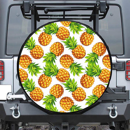 White Summer Pineapple Pattern Print Tire Cover