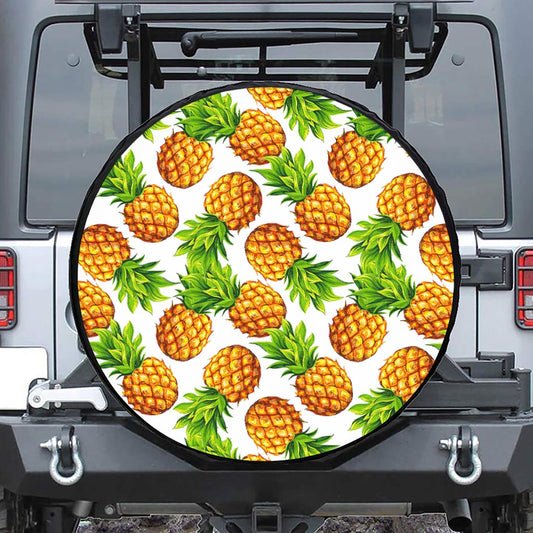 White Summer Pineapple Pattern Print Tire Cover