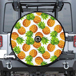 White Summer Pineapple Pattern Print Tire Cover With Camera Hole