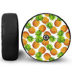 White Summer Pineapple Pattern Print Tire Cover With Camera Hole