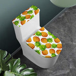 White Summer Pineapple Pattern Print Toilet Lid And Tank Cover Set