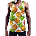 White Summer Pineapple Pattern Print Men's Workout Tank Top
