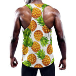 White Summer Pineapple Pattern Print Training Tank Top