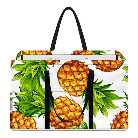 White Summer Pineapple Pattern Print Utility Tote Bag