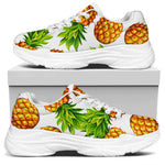White Summer Pineapple Pattern Print White Chunky Shoes