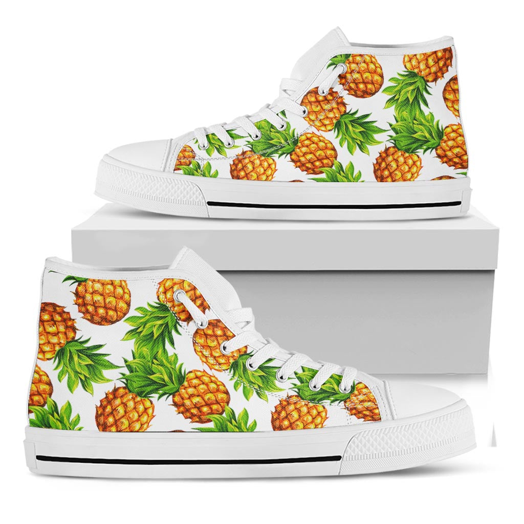 White Summer Pineapple Pattern Print White High Top Sneakers