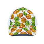 White Summer Pineapple Pattern Print White Mesh Trucker Cap