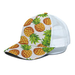White Summer Pineapple Pattern Print White Mesh Trucker Cap