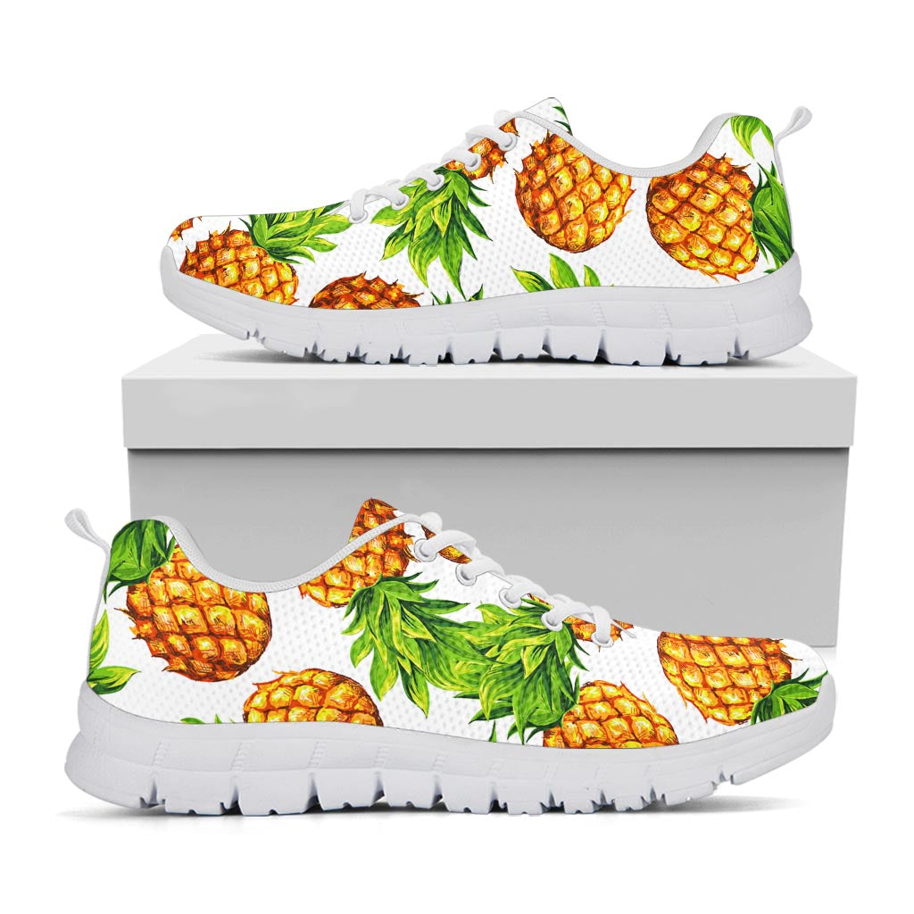 White Summer Pineapple Pattern Print White Running Shoes