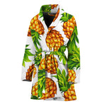 White Summer Pineapple Pattern Print Women's Bathrobe