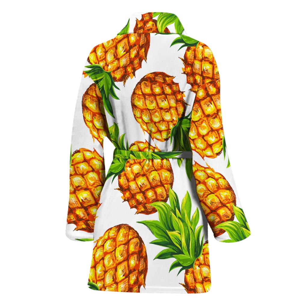 White Summer Pineapple Pattern Print Women's Bathrobe