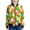 White Summer Pineapple Pattern Print Women's Bomber Jacket